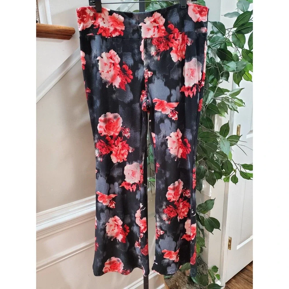 No Boundaries Women's Black Floral Polyester Mid Rise Pull On Trouser Pant 3XL - Picture 9 of 9